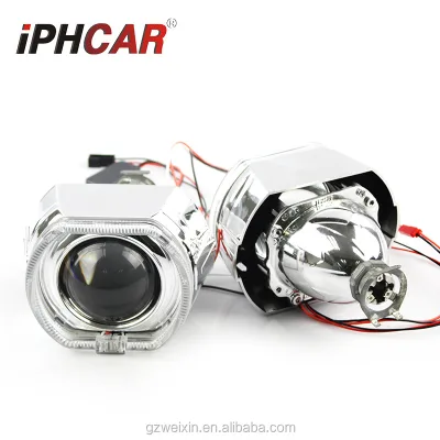IPHCAR Square hid Projector Lens With square Angel Eyes Rings H1 2.5'' Projector Lens With Shroud