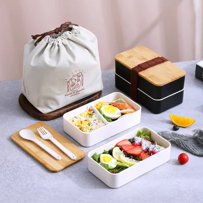 Hot Japanese Lunch Box Portable Set Ins Hot Exquisite Students Large Capacity Double Layer Lunch Box