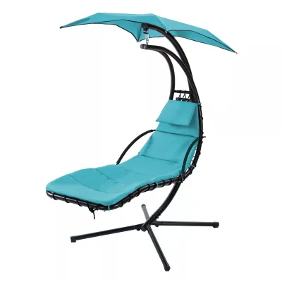 Outdoor Curved Hanging Lounge Chairs Egg Swing Hanging Egg Chair With Hammock Stand Pillow & Removable Canopy