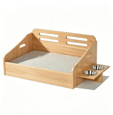 Indoor Wood Pet Furniture Dog Bed Crate Cage House Furniture Gift Wooden Dog Bed with Feeder Stand