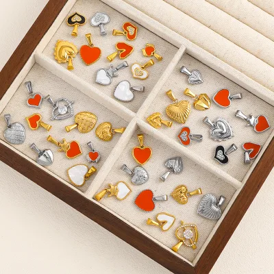 Factory Direct Sale Stainless Steel Inlaid Zircon Black Heart Pendant Gold Plated Non-Fading Fish Scale Heart Charms for Earring