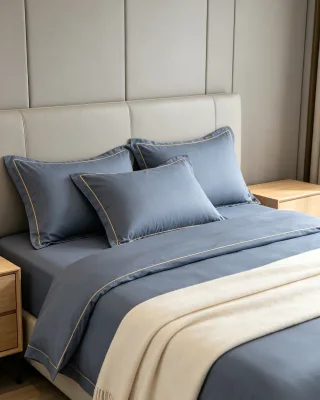 Cotton Pillow Covers with Golden Piping Solid Color Bed Pillowcases Hotel Home Bedding Decor Customizable Wholesale