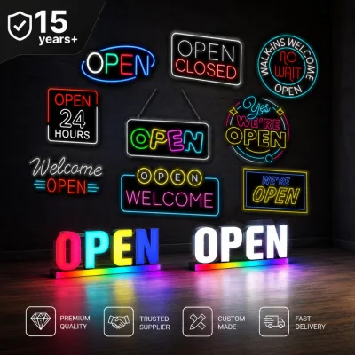 Portable Led Open Neon Sign with Hours Display for Retail Store Window Countertop Bar Restaurant Hotel Custom Wall Decor