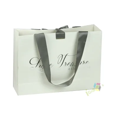 Wholesale Luxury Eco-Friendly Recycled Materials Custom Logo Printed Reusable Paperboard Shopping Bag with Ribbon