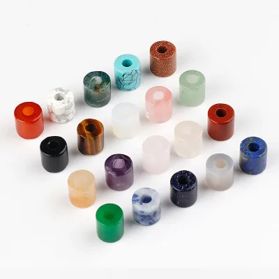 Natural Stone Large Hole Cylinder Loose Beads Amethyst Green Aventurine Red Jasper Spacer Beads for Jewelry Making DIY