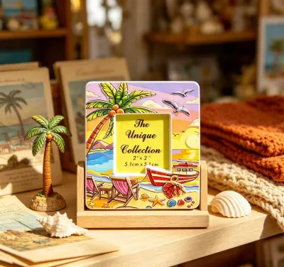 Resin Photo Frame Refrigerator Magnet Travel Souvenir 2x2 Inch Picture Fridge Magnet Beach Barcelona Lisbon Ocean Theme