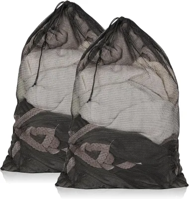 23 x 34 Inches 2 Pack Black Heavy Duty Drawstring College Dorm Travel Family Apartment Mesh Laundry Bags