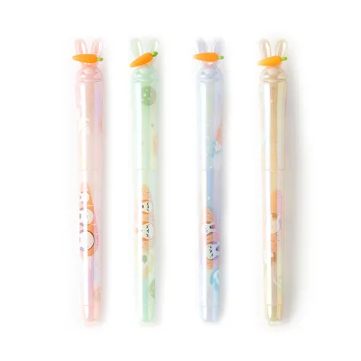 Fancy Plastic Bunny Carrots Erasable Fountain Pen Set for Kids with EF Nib and 3.4MM Ink Cartridge Student Use