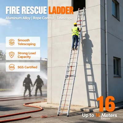 SGS Certified 16M Aluminum Telescopic Extension Ladder Triple Section for Fire Rescue Construction & High-Altitude Work