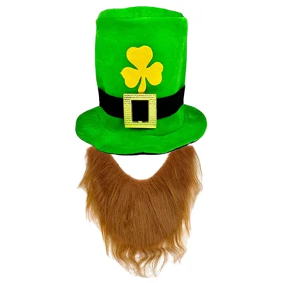 St Patrick's Day Adult Outdoor Decorations Green Cowboy Hat with Irish Clover Bearda for Party Festivities