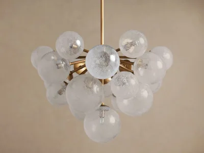 Nordic Modern Brass LED Glass Ball Chandelier for Living Room with Adjustable Height and Customized Options