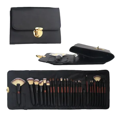 Professional Face Makeup Brushes Set High Quality 26pcs Red Travel Pouch White Wood Handle Synthetic Concealer Fan Brush