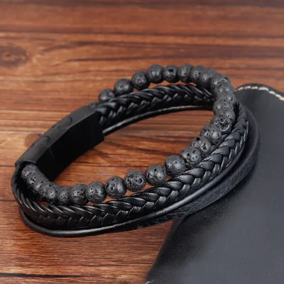 21CM Leather Bracelets Bangles Stainless Steel Leather Bracelets Men Bracelet Bijoux En Acier Inoxydable Jewelry for Women Men