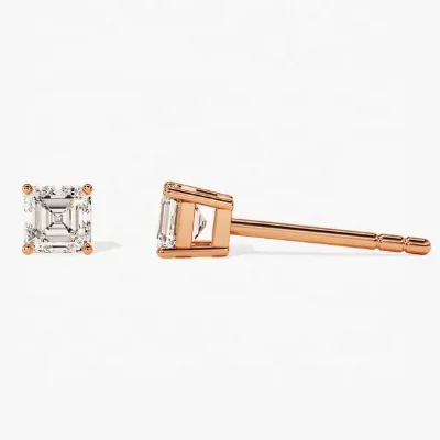 14k Gold Minimalist Asscher Cut Lab Grown Diamond 0.50 Ct Stud Earrings