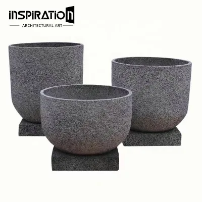 Aged Stone Cement Flower Embossed Design Concrete Bowl Planter Pots