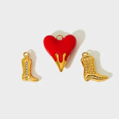 FFSCM-2 Heart Pendant for Necklace Making Gold Boots Pendant for Diy Charms Stainless Steel