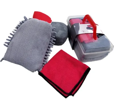 Portable Storage Box Car Detailing Washing Kit Chenille Wash Gloves Coral Fleece Sponge Cleaning Towel Car Washing Accessories