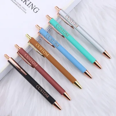 Custom logo School Gift Custom Laser Engraving logo Soft Rose Gold Click Ball Pen Multi-color Metal Ballpoint Pens