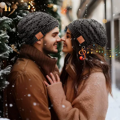 Winter Warm Knit Skull Cap Beanie with Bluetooth Headphone Warm Acrylic Lining Rechargeable Music Hats for Snowboarding, Running