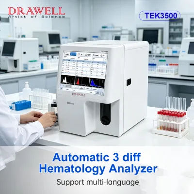 Drawell TEK3500 Three Part Differential Blood Analyzer WBC RBC PLT Histograms LIS Connectivity Hematology Analyzer