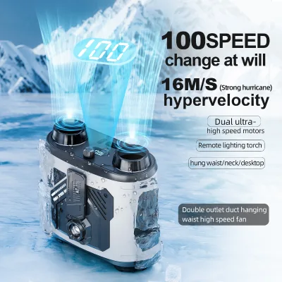 Pop 6000mAh Rechargeable Wearable Neck Shirt Fan Powerful 100 Speed LED Display Portable Personal Waist Fan Clip on with Light