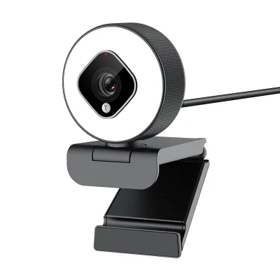 Smart 1080P Live Streaming Pc Camera Ringlight Webcam with Privacy Cover Remote Control External Webcam for Laptop Desktop