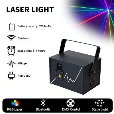 Igreslite Battery Powered 2W/3W/5W RGB Full Color Animation Laser Projector DMX512 ILDA Stage Light Show for Club DJ Party