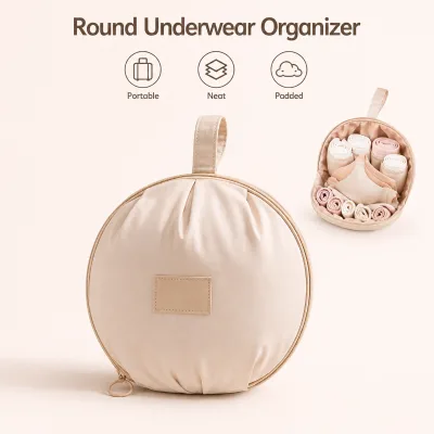 Travel Underwear Organizer Bag with Compartments Portable Water-Resistant Round Lingerie Storage Case for Bras Panties Socks