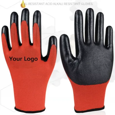 13G Knitted Nylon Nitrile Palm Coat Breathable Thin Anti Static Glove Anti Slip Luva Wear Protective Safety Working Gloves HPPE