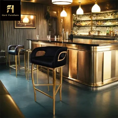 Customized Luxury Modern Velvet Fabric Black Gold Modern Bar Stool With Stainless Steel Legs