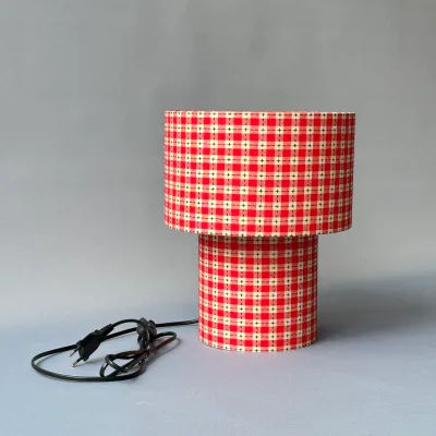 Red Plaid Fabric Table Lamp Retro Gingham Checkered Bedside Lamp for Bedroom Living Room Decor