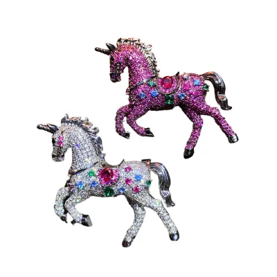 XILIANGFEIZI Children's Heavy Industry Colored Zircon Unicorn Brooch Silver Plated Brass Light Luxury Fashion Wedding Party