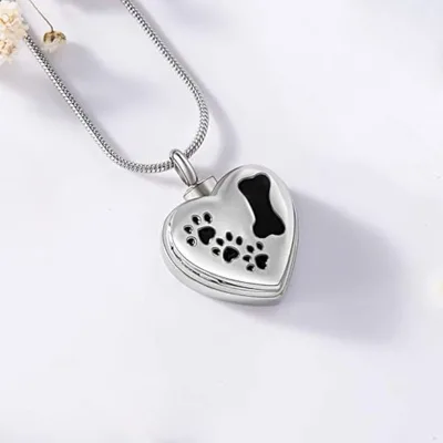 Dog Cat Paw Print Pendant Memorial Ashes Necklace Eternal Memory Pet Cremation Souvenir Pet Urn Heart Pendant Necklace