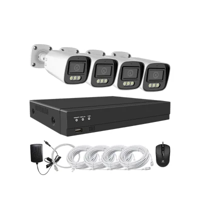 4 Channel AI Smart Hybrid Light Microphone POE 4MP Bullet IP Camera System with Cloud Data Storage Options