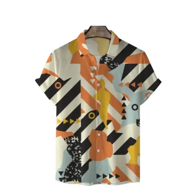 Fashion ,men Printed Shirts Casual Polyester Allover Printing Summer Oversized Men's t Shirts