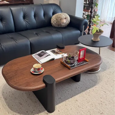 Mid Century Modern Style Solid Wood Coffee Table Living Room Home Use Small Apartment High-end Feel 2026 New Model Oval