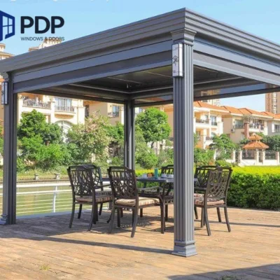 Outdoor Rain-Proof Garden Landscape Pavilion with Windproof Wooden Frame Aluminum Type