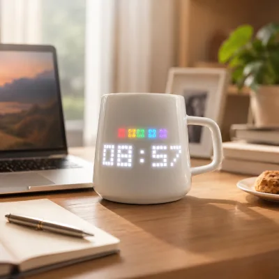 AI Smart LED Mug with Temperature Display Custom Pixel Art Water Reminder 600mAh Rechargeable Coffee Cup with Mini Games