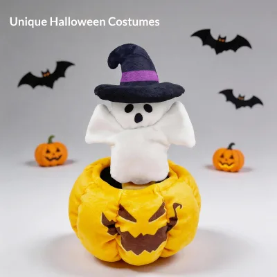 ASTON Halloween-themed Plush Dog Chew Toy with Squeakers Featuring Pumpkins & Ghosts Interactive Treat-Dispensing for Dogs
