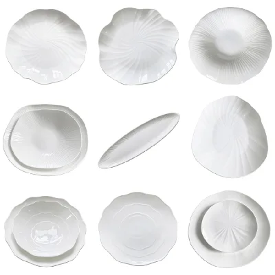 Flower Style Ceramic Tableware Plates Sets Porcelain Hotel Bowl&plate Pain White with Customize logo