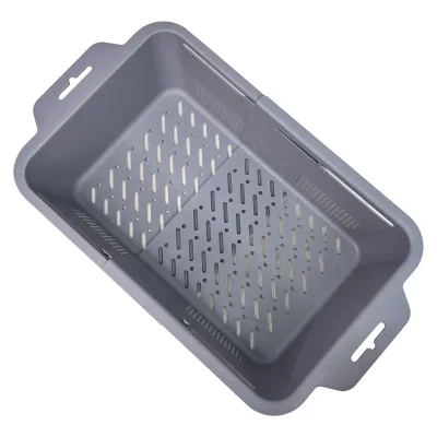 Gray Plastic Kitchen Colander Expandable Dish Drainer Eco-Friendly Durable Sink Strainer Basket Multifunctional Drain Basket