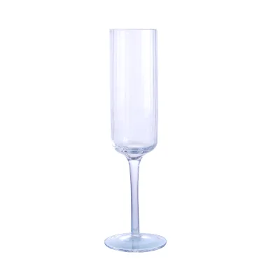 Wholesale Decorative Handblown Transparent Glass Stemmed Stripped Flute for Party/Wedding Use Modern Dishwasher Champagne Glass