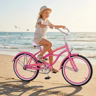 20  Beach Cruiser Bike Single Speed Steel Frame Coaster Brake Fenders Big Saddle Comfort Bicycle Boys Girls Kids Children OEM