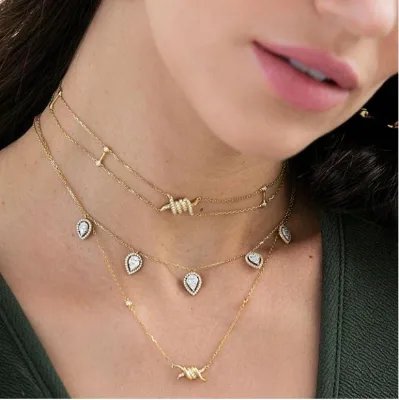 Luxury 925 Sterling Silver Wedding Valentine Day Gift Sparking Tear Drop Charm Fashion Women Cute Girl Shiny Cz Necklaces Choker