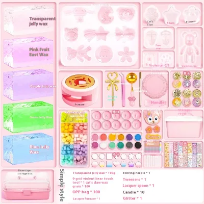 Unisex Jelly Wax Squeeze Fun DIY Craft Material Kit Full Set Cat Paw & Girl Toy Mold Seal Stamp Toy for Children