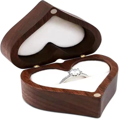 Popular Heart-shaped Ring Box Romantic Wedding Ring Holder  Special Wooden Ring Jewelry Box