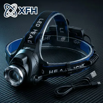 Heavy Duty IP54 Rated LED Headlamp Zoomable Multi-Mode Rechargeable Headlight for Professional Camping Hunting Night Patrol