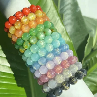 Wholesale Rainbow Gold Foil Acrylic Bead Bracelet Multicolor Marble Resin Elastic Stackable Bangle Fashion Jewelry Gift