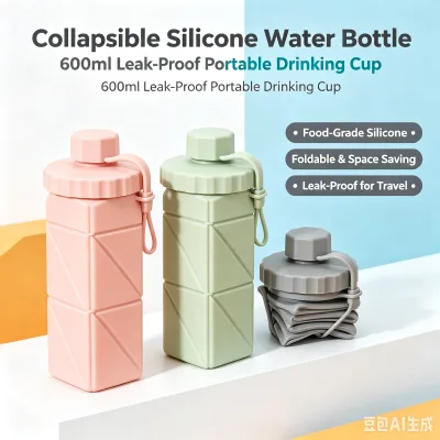 Portable Folding Water Bottle with Geometric Design Eco-Friendly Silicone for Outdoor and Daily Use