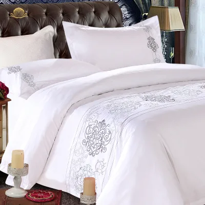 100% Cotton Luxury Hotel Embroidered 4 Piece Bedding Set King Queen Size